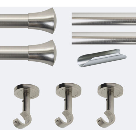 Kit de tringle à rideaux Nickel Mat 300cm Diam.20mm Embout Pommeau - Fixation Plafond - Boulet