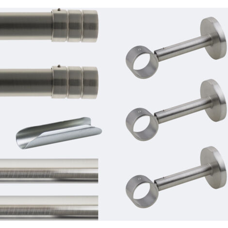 Kit de tringle à rideaux Nickel Mat 300cm Diam.28mm Embout Cylindre 2ST - Fixation Mur - Boulet (1/3)