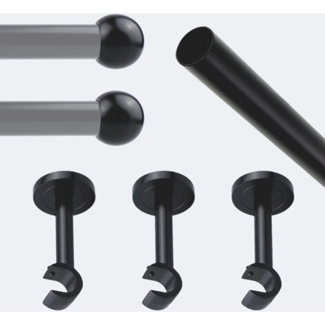 Kit de tringle à rideaux Noir Mat 250cm Diam.20mm Embout Boule - Fixation Mur - Boulet (1/3)