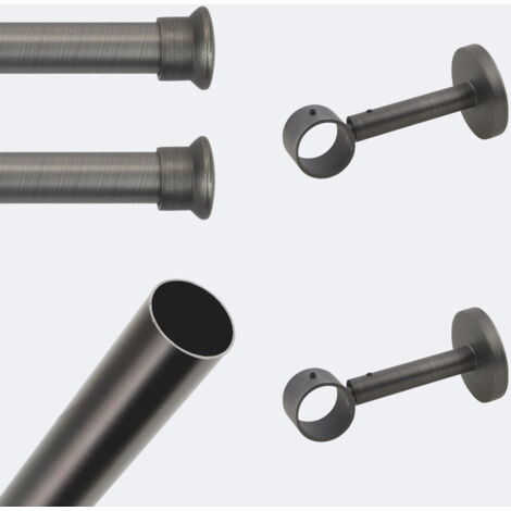 Kit de tringle à rideaux Carbone 150cm Diam.28mm Embout Chapeau - Fixation Mur - Boulet (1/3)