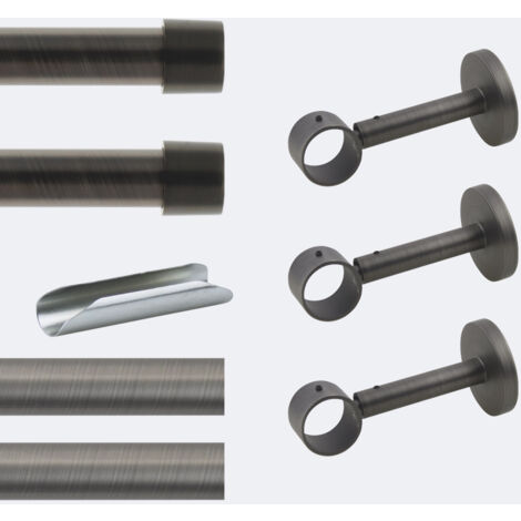 Kit de tringle à rideaux Carbone 300cm Diam.28mm Embout Capuchon - Fixation Mur - Boulet (1/3)
