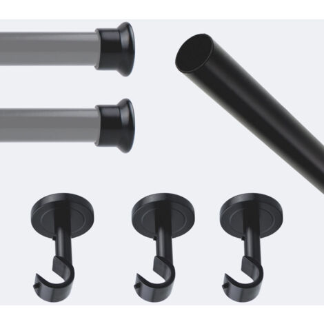 Kit de tringle à rideaux Noir Mat 250cm Diam.20mm Embout Chapeau - Fixation Plafond - Boulet (1/3)