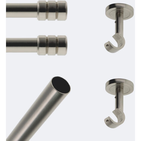 Kit de tringle à rideaux Nickel Mat 200cm Diam.20mm Embout Cylindre 2ST - Fixation Plafond - Boulet (1/3)