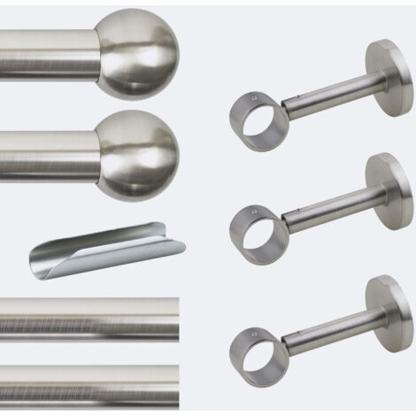 Kit de tringle à rideaux Nickel Mat 300cm Diam.28mm Embout Boule - Fixation Mur - Boulet (1/3)