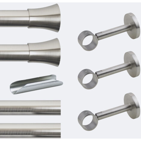 Kit de tringle à rideaux Nickel Mat 300cm Diam.28mm Embout Pommeau - Fixation Mur - Boulet (1/3)