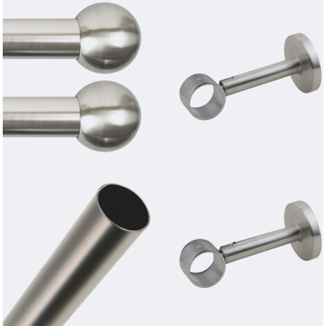 Kit de tringle à rideaux Nickel Mat 150cm Diam.28mm Embout Boule - Fixation Mur - Boulet (1/3)