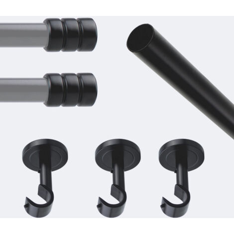 Kit de tringle à rideaux Noir Mat 250cm Diam.20mm Embout Cylindre 2ST - Fixation Plafond - Boulet (1/3)