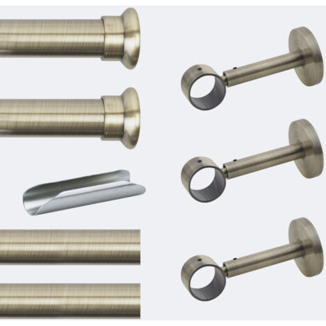 Kit de tringle à rideaux Bronze 300cm Diam.28mm Embout Chapeau - Fixation Mur - Boulet (1/3)