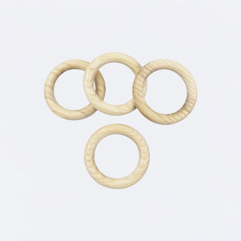 Anneaux en Bois Naturel de 37x55mm pour barre à rideaux - Paquet de 8 - Boulet (1/2)