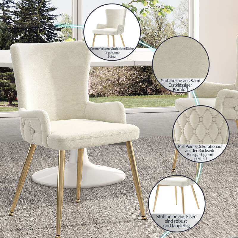 ADAMO - Chaise de Salle à Manger / Bureau en Velours Matelassé avec