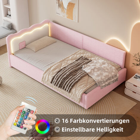 Lit simple enfant 90x200cm, rose, canapé convertible, sommier à lattes, sans matelas, MDF (1/5)