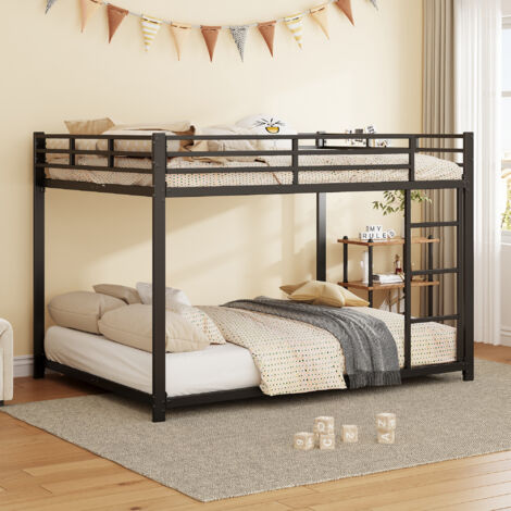 Modfu – Lit superposé en métal noir 140x200cm – Lit enfant avec sommier à lattes – Capacité de charge 120kg – Assemblage requis
