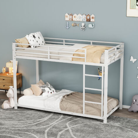 Lit superposé, métal, lit enfant, sans matelas, lit double, blanc, 90x200cm (1/5)