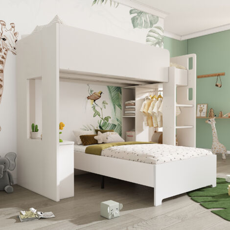Lit Superposé Enfant 90x200 Cm Avec Bureau Et étagères