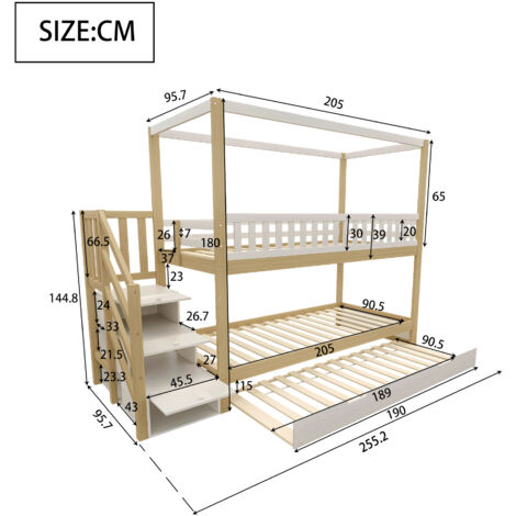 Lit Superposé 90x200 Cm Lit Enfant Lit Ados Avec étagère D'escalier, Lit Gigogne, Garde-corps Hauts, Blanc | Leroy Merlin