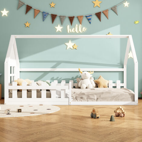 Lit Cabane Enfant En Bois Avec Barrière 80x160cm - Le Lit Cabane