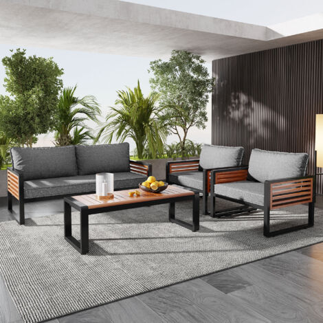 Ensemble table et chaise de jardin,Salon de jardin 4 places – 1 canapé 2 places, 2 fauteuils, 1 table – Structure en fer galvanisé – Coloris gris – Pour usage extérieur (1/5)