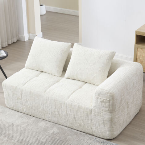 Canapés, fauteuil avec coussins, tissu chenille, beige, canapé droit, canapé 2 places, 158x90x60cm