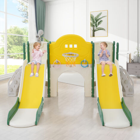 Toboggan Pour Enfants 4 En 1 Avec Balançoire, Escalier Et Panier De Basket - Pliable, Pour Intérieur/extérieur, Capacité 35 Kg