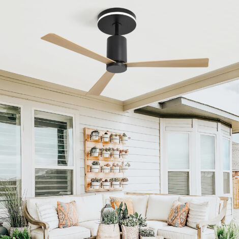 Ventilateur de plafond 132 x 132 x 65,5 cm avec LED, 3 pales en ABS, télécommande, pour salon/chambre/bureau, noir (1/5)