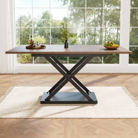 Modfu – Table de salle à manger extensible 120-160 cm – Pieds en métal noir – Plateau MDF marron – Pour 6 à 8 personnes