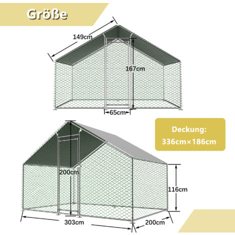 Poulailler Extérieur 3x4x2 M Avec Toit Polyéthylène - Acier Galvanisé, Serrure, Pour Poules, Petits Animaux