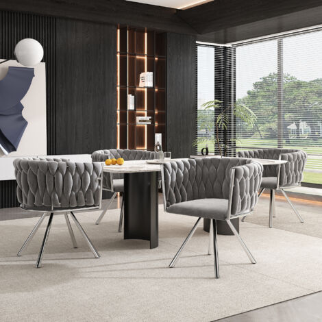 Chaises de salle à manger MODFU, chaise pivotante, fauteuil avec pieds en métal, luxe léger, velours - Gris et argent, 4 pièces (1/5)