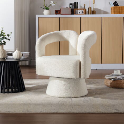 Chaises (1 pièce), fauteuil, pivotant à 360°, avec coussin, salon/chambre/bureau, tissu, beige