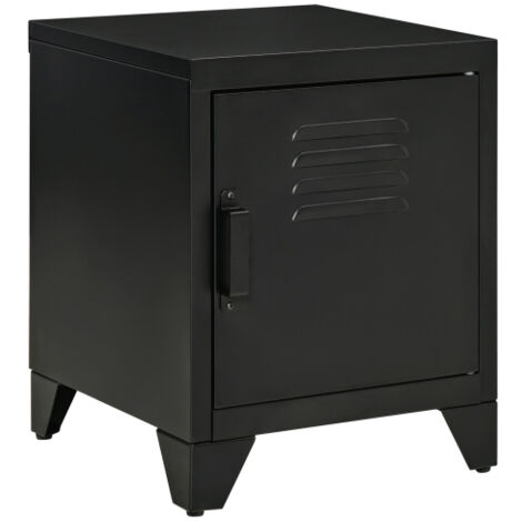 Table de chevet en métal noir avec portes et étagères réglables, design industriel, tout métal - 50 x 40 x 47,5 cm (1/5)