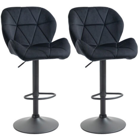Lot de 2 tabourets de bar pivotants avec dossier, hauteur réglable, sans accoudoirs, toucher velours noir, pour cuisine ou salle à manger, 51,5x57,5x93–114,5 cm (1/5)