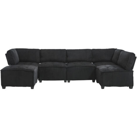 Canapé Modulable 6 Places En Velours Côtelé - 308 Cm, Convertible En Lit, Forme U/L Libre, Rangements Intégrés - Couleur Kaki