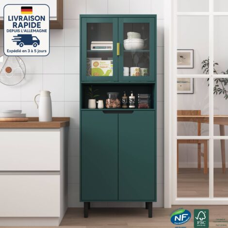 Meuble De Rangement Buffet En Rotin Et Blanc - 80x34x112 Cm, 2 Portes, étagères Réglables - Style Bohème Pour Salon, Cuisine, Entrée - 2