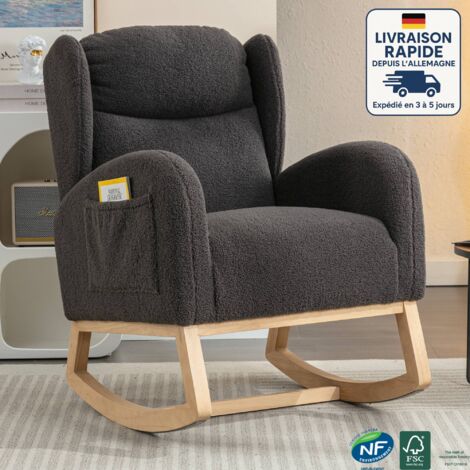 Fauteuil, chaise à bascule moderne en tissu effet ours en peluche, style coussin, assise rembourrée confortable, convient au salon et à la chambre - gris foncé (1/5)
