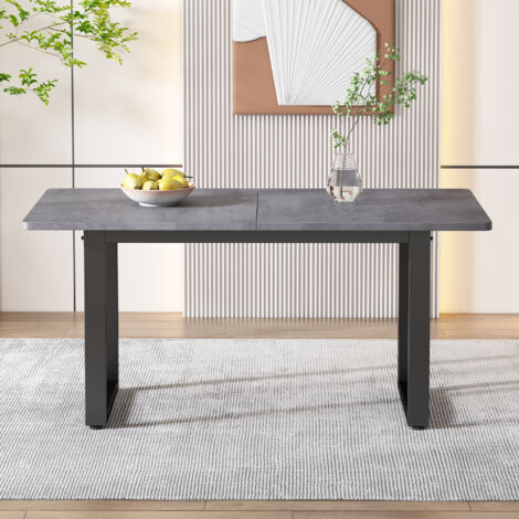 Tables de salle à manger 140 x 70 x 75 cm, rectangulaires, pieds en métal, plateau composé de deux panneaux, aggloméré, gris et noir (1/5)