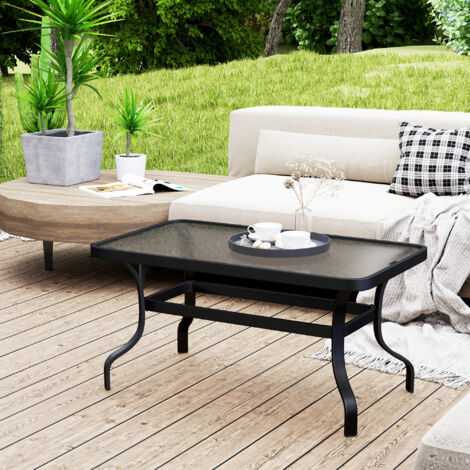 Table basse fixe 95x55x46 cm, table basse en verre trempé + métal, noir (1/5)