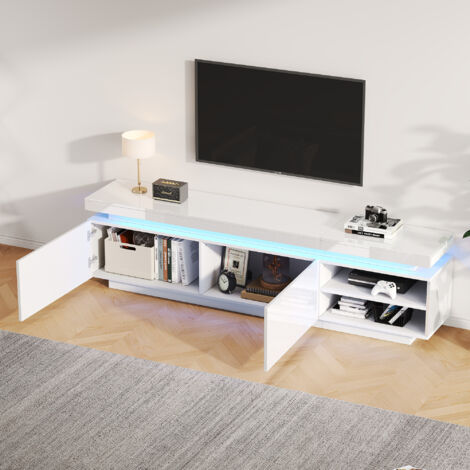 Meuble TV 180 Cm Avec LED – Design Contemporain, Portes Vitrées Et Pieds Dorés