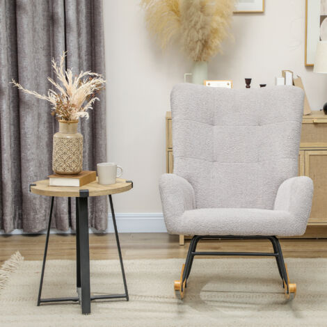 Fauteuil à bascule MODFU en velours, bois, gris clair (1/5)