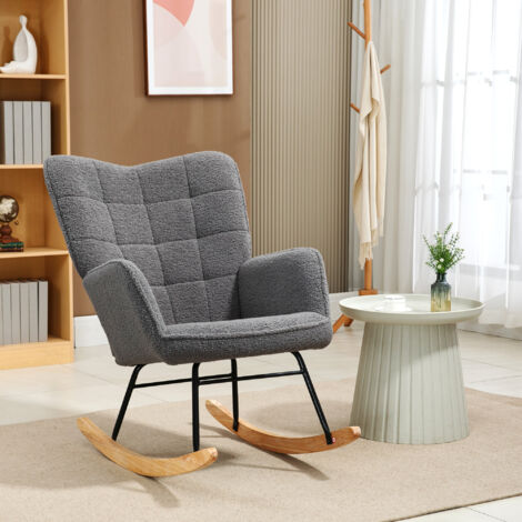 Fauteuil à bascule, polyester, base en bois, charge maximale 120 kg, gris (1/5)