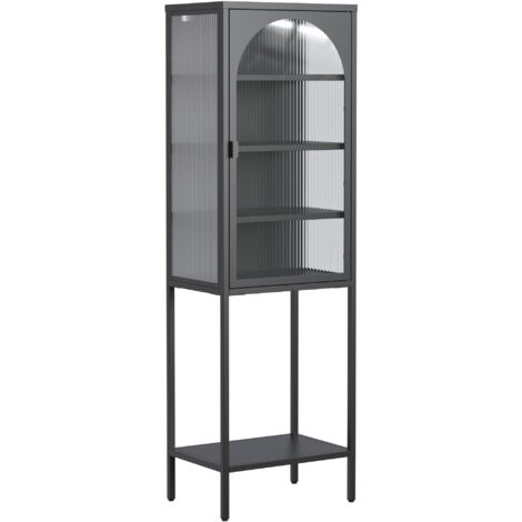 Meuble de rangement, buffet en métal avec 2 portes vitrées, buffet bas, étagères réglables, structure en acier, 160cm×50cm×35cm - noir (1/5)
