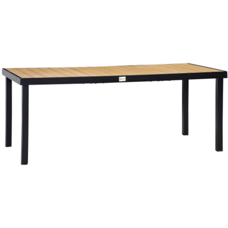 Table de jardin 190x90x74CM, aluminium, plateau PE, lattes imitation bois, 8 places - Naturel et noir