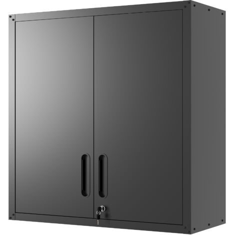 Modfu – Armoire d'atelier murale en métal avec serrure – 2 portes verrouillables – Étagère intérieure réglable – H77 x L75 x P30 cm