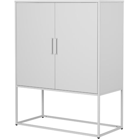 Armoires de rangement, Sideboard en métal avec 2 étagères, armoire autoportante en acier, portes magnétiques, système anti-basculement – H 109 cm × L 85 cm × P 40 cm– Blanc (1/5)