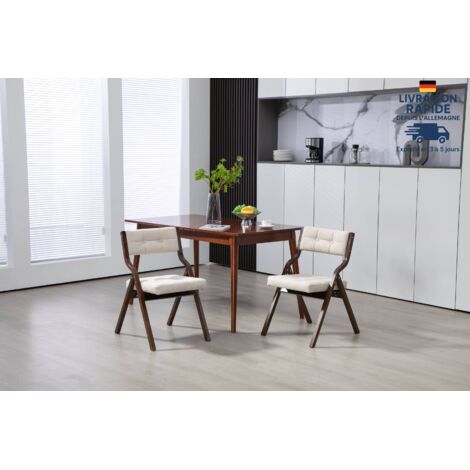 Lot de 2 chaises - Scandinave - Pieds bois--Crème+Bois de santal (1/5)