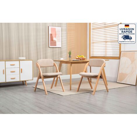 Lot de 2 chaises - Scandinave - Chaise pliante en bois avec assise rembourrée-Kaki + bois naturel (1/5)