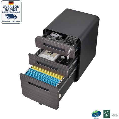 Caisson de Bureau sur roulettes - Support d'Imprimante Mobile - Étagère réglable avec porte - Bois Certifié PEFC - Noir - 60 x 60 x 60 CM (1/5)