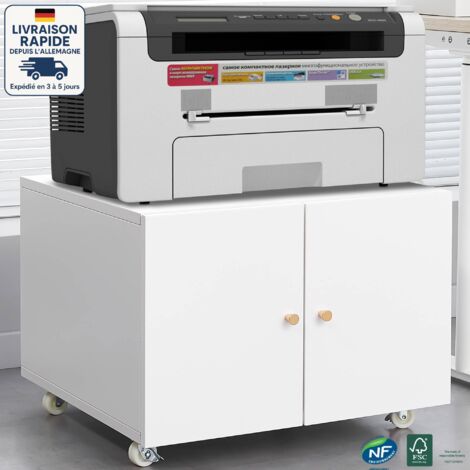 Caisson de Bureau sur roulettes - Support d'Imprimante Mobile - Étagère réglable avec porte - Acier laminé à froid - Blanc-60 x 45 x 60 CM (1/5)