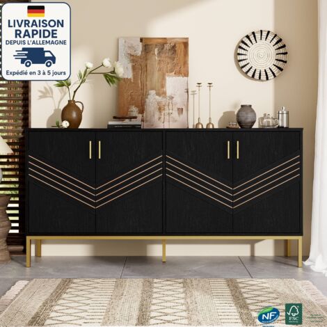 Buffet 4 portes - Design élégant en blanc et or, corps en MDF avec pieds en métal, grande capacité, étagères réglables en hauteur -  Noir (1/5)