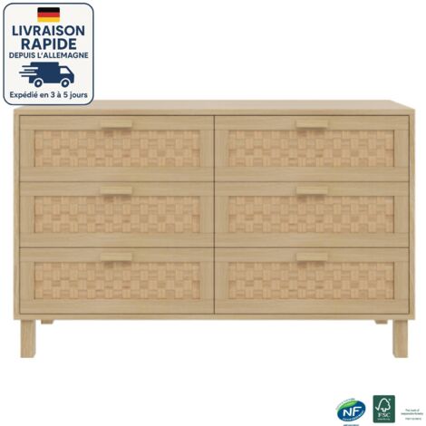 Commode  rotin - Commode 6 tiroirs - Grand espace de rangement - Bois Certifié PEFC - style bohème chic (1/5)
