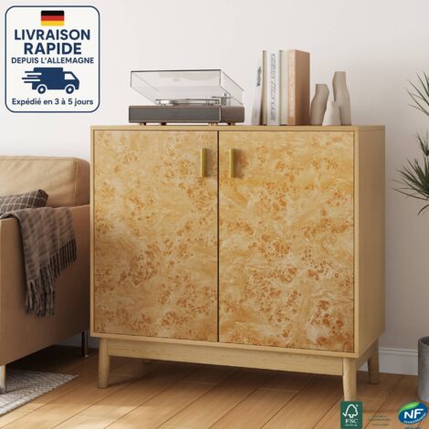Meuble de Rangement - Buffet multifonctionnel - 80 x 38 x 77.5 cm - campagne / rustique - La surface adopte la texture du tronc d'arbre - Étagères réglables - Bois Certifié PEFC (1/5)