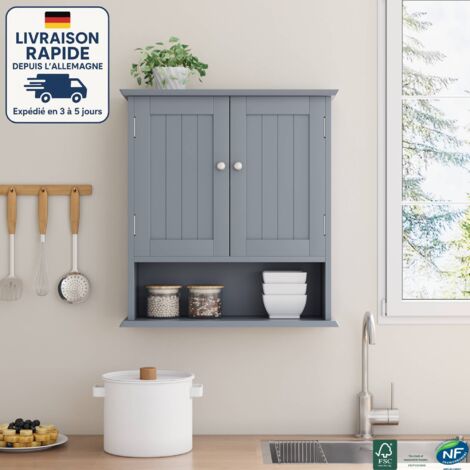 Meuble Haut Mural Gris 60×20×54.6 cm –Armoire de Salle de bain avec 2 Portes -scandinave - Étagère Ajustable - Résistant Humidité (1/5)